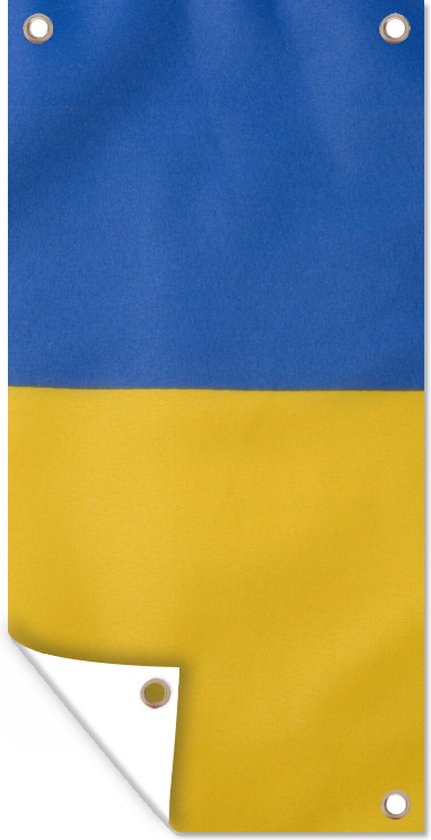 Schuttingposter Close-up van de vlag van Oekraïne - 100x200 cm - Tuindoek