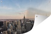 Skyline of New York pendant un coucher de soleil Poster Jardin 180x120 cm - Toile de jardin / Toile d'extérieur / Peintures d'extérieur (décoration de jardin) XXL / Groot format!