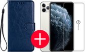 Étui pour iPhone 11 Pro Max - Portefeuille en Cuir Étui portefeuille - Apple iPhone 11 Pro Max - Blue nuit / Blauw + Protecteur d'écran gratuit