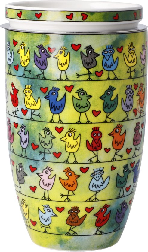 Tasse à Thé Goebel Avec Passoire James Rizzi - Modèle Birds On A Love Wire Pop Art