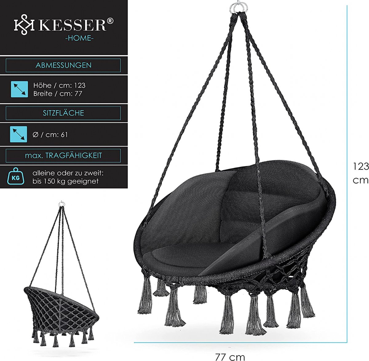 KESSER® Hangstoel Safari XXL Hangstoel voor Volwassenen en KESSER® Hangstoel Safari XXL Hangstoel voor Volwassenen en