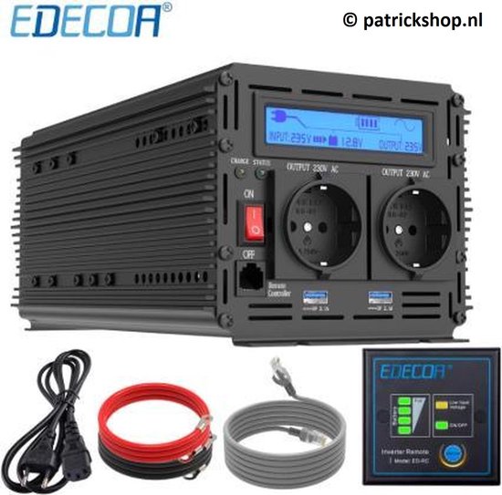 Edecoa 12V-230V UPS/Accu lader/Omschakelsysteem Zuivere Sinus Omvormer - 2500W/5000W + controller