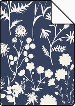 Proefstaal ESTAhome behangpapier veldbloemen donkerblauw - 139441 - 26,5 x 21 cm