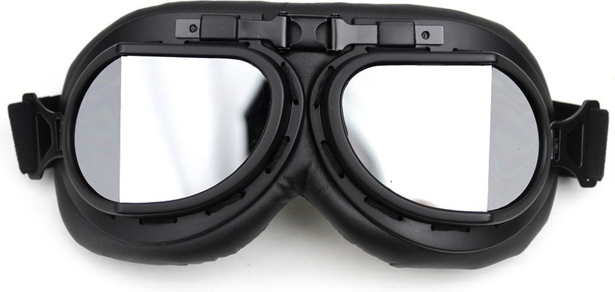 CRG Zwarte Pilotenbril - Retro Motorbril - Motorbril Heren - Zilver Reflectie Glas
