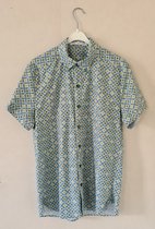 Overhemd korte mouw - blouse - heren - oker - grafische print - maat S
