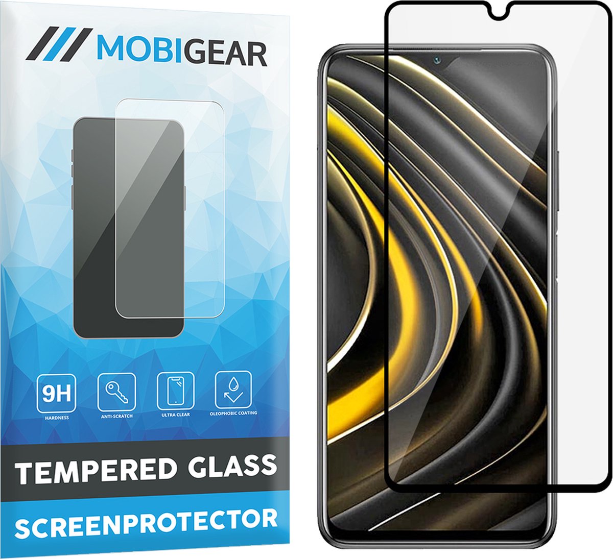 Mobigear Screenprotector geschikt voor POCO M3 Glazen | Mobigear Premium Screenprotector - Case Friendly - Zwart