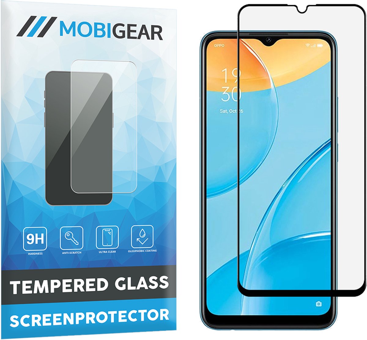 Mobigear Screenprotector geschikt voor OPPO A15 Glazen | Mobigear Premium Screenprotector - Case Friendly - Zwart