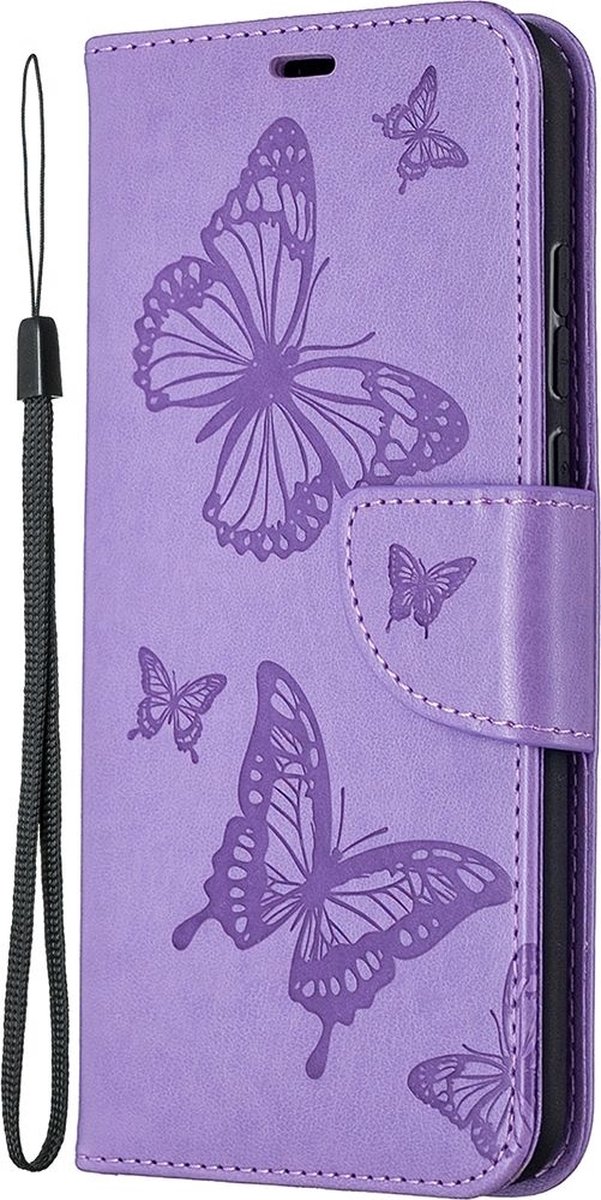 Mobigear Telefoonhoesje geschikt voor HONOR 9X Lite Hoesje | Mobigear Butterfly Bookcase Portemonnee | Pasjeshouder voor 2 Pasjes | Telefoonhoesje voor Pinpas / OV Kaart / Rijbewijs - Paars