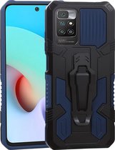 Mobigear Hoesje geschikt voor Xiaomi Redmi 10 4G Telefoonhoesje Hardcase | Mobigear Armor Stand Backcover Shockproof met Standaard | Schokbestendig Redmi 10 4G Telefoonhoesje | Anti Shock Proof - Blauw