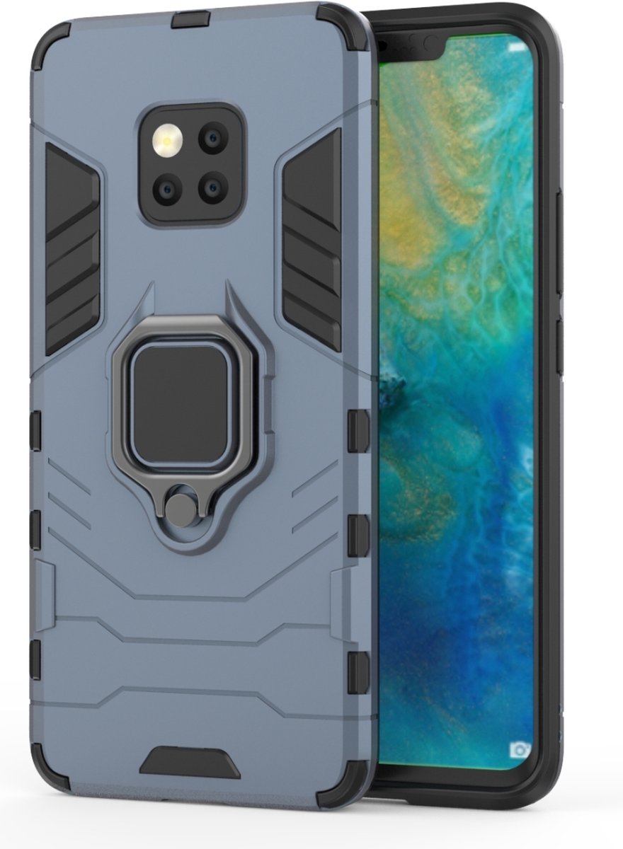 Mobigear Hoesje geschikt voor Huawei Mate 20 Pro Telefoonhoesje Hardcase | Mobigear Armor Ring Backcover Shockproof met Ringhouder | Schokbestendig Mate 20 Pro Telefoonhoesje | Anti Shock Proof - Marineblauw