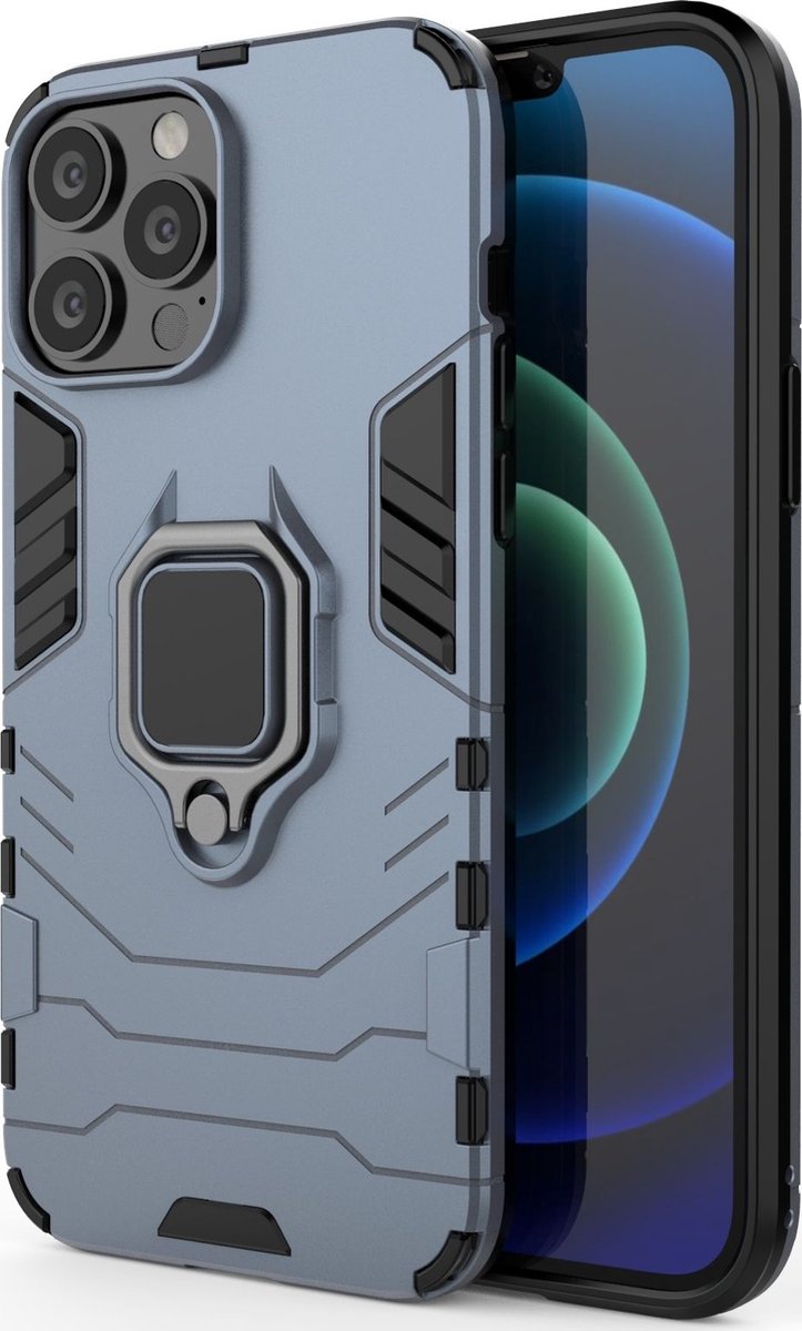 Mobigear Hoesje geschikt voor Apple iPhone 13 Pro Max Telefoonhoesje Hardcase | Mobigear Armor Ring Backcover Shockproof met Ringhouder | Schokbestendig iPhone 13 Pro Max Telefoonhoesje | Anti Shock Proof - Blauw
