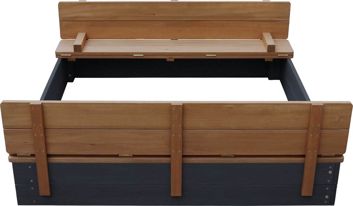 AXI Ella XL Houten Zandbak in Antraciet/Bruin- Met Zitbankjes en Deksel - FSC hout - 120x120x20cm - Zandbak voor kinderen — afbeelding 12