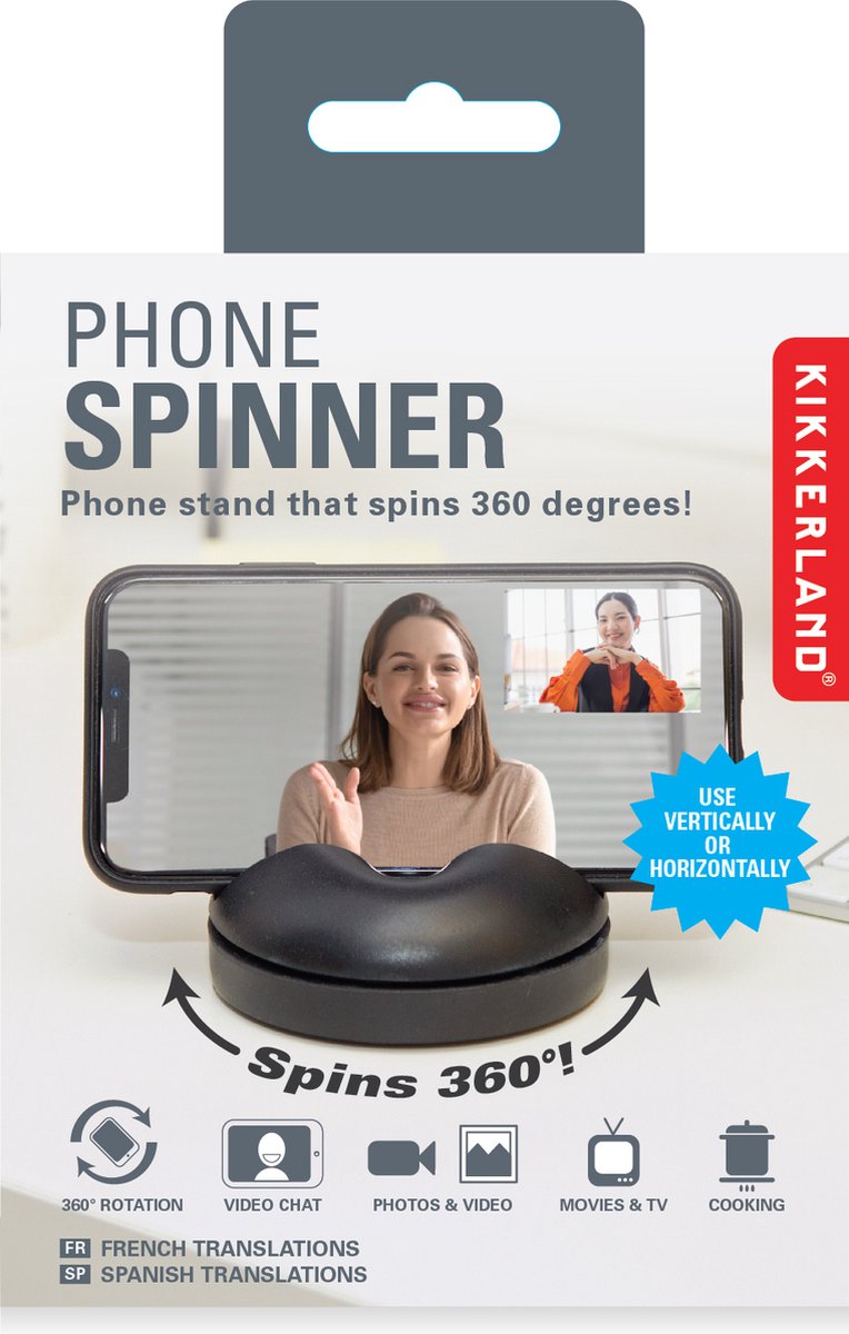 Kikkerland Smartphonehouder Spinner – Telefoniehouder – Universeel – Voor iPhone en Samsung – Smartphone-accessoires – Zwart