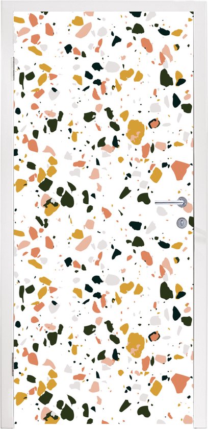 Deursticker Oranje - Zwart - Terrazzo - 95x215 cm - Deurposter