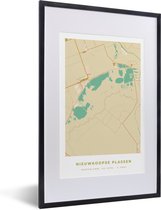 Fotolijst incl. Poster - Stadskaart - Vintage - Nieuwkoopse Plassen - Plattegrond - Kaart - 40x60 cm - Posterlijst