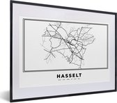 Fotolijst incl. Poster Zwart Wit- België – Hasselt – Stadskaart – Kaart – Zwart Wit – Plattegrond - 40x30 cm - Posterlijst