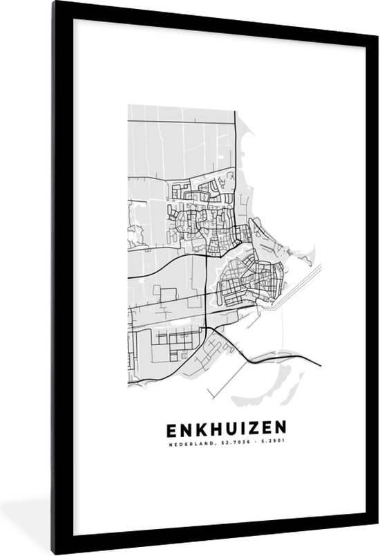 Fotolijst incl. Poster - Plattegrond - Enkhuizen - Stadskaart - Kaart - 80x120 cm - Posterlijst