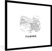 Fotolijst incl. Poster Zwart Wit- Nederland – Tilburg – Stadskaart – Kaart – Zwart Wit – Plattegrond - 40x40 cm - Posterlijst