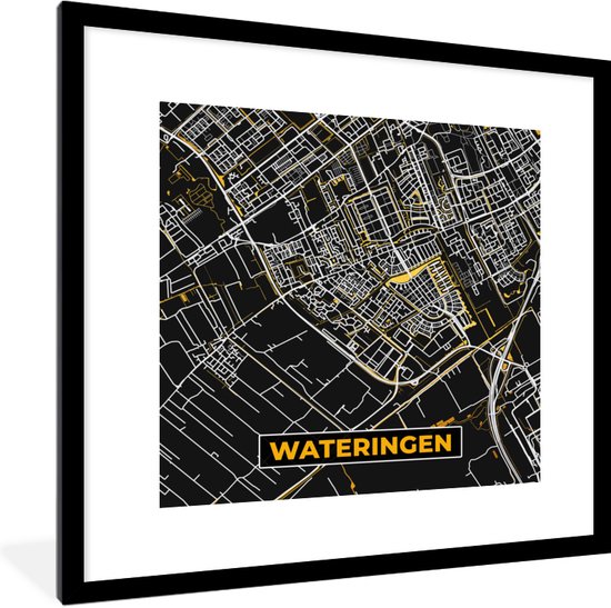 Fotolijst incl. Poster - Wateringen - Stadskaart - Goud - Plattegrond - Nederland - Kaart - 40x40 cm - Posterlijst