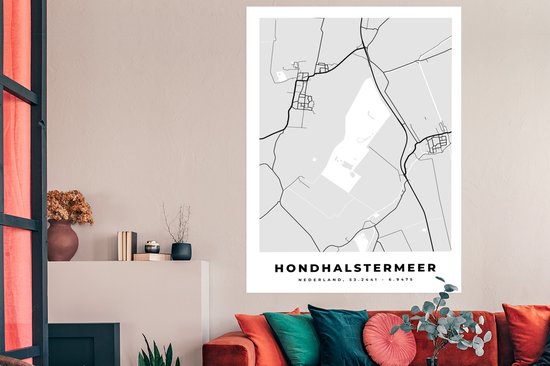Poster Stadskaart - Kaart - Plattegrond - Nederland - Hondhalstermeer - 120x180 cm XXL