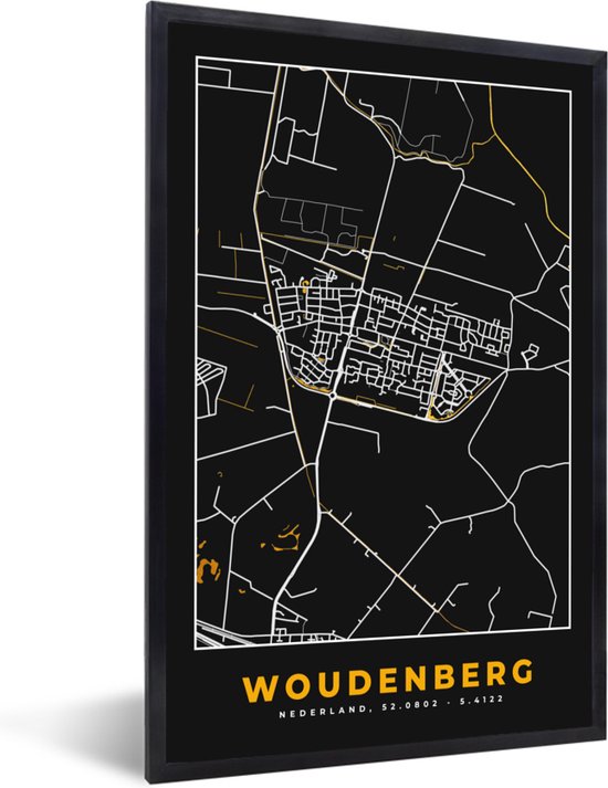 Fotolijst incl. Poster - Kaart - Woudenberg - Plattegrond - Goud - Stadskaart - 60x90 cm - Posterlijst