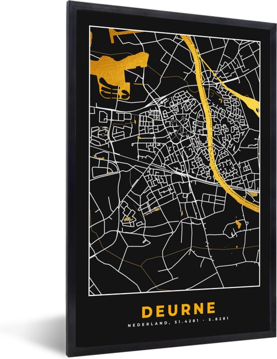 Fotolijst incl. Poster - Deurne - Stadskaart - Kaart - Plattegrond - Nederland - Goud - 20x30 cm - Posterlijst