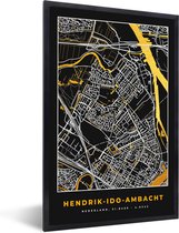 Fotolijst incl. Poster - Hendrik-Ido-Ambacht - Kaart - Stadskaart - Plattegrond - Black and Gold - 20x30 cm - Posterlijst