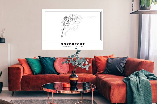 Affiche Pays- Nederland – Dordrecht – Plan de la Ville – Carte – Zwart Wit – Carte - 120x80 cm
