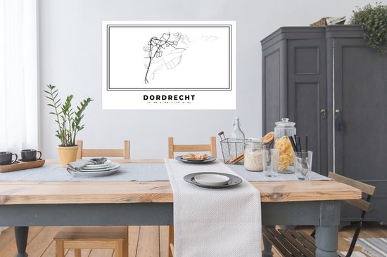 Affiche Pays- Nederland – Dordrecht – Plan de la Ville – Carte – Zwart Wit – Carte - 120x80 cm