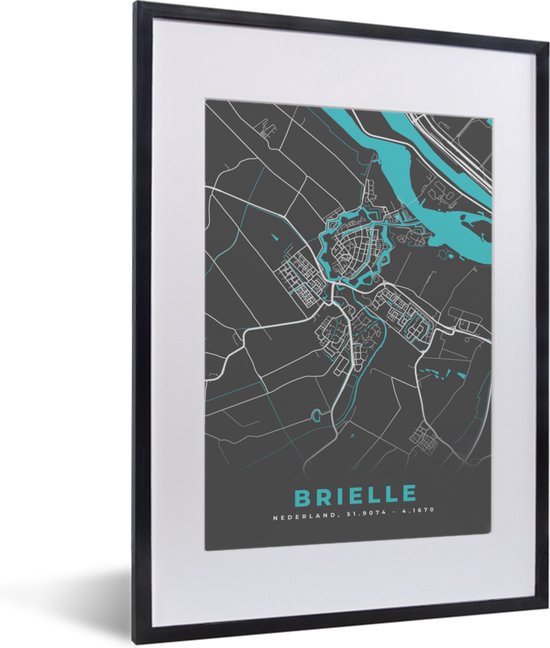 Fotolijst incl. Poster - Brielle - Blauw - Kaart - Stadskaart - Plattegrond  - 30x40 cm... | bol.com