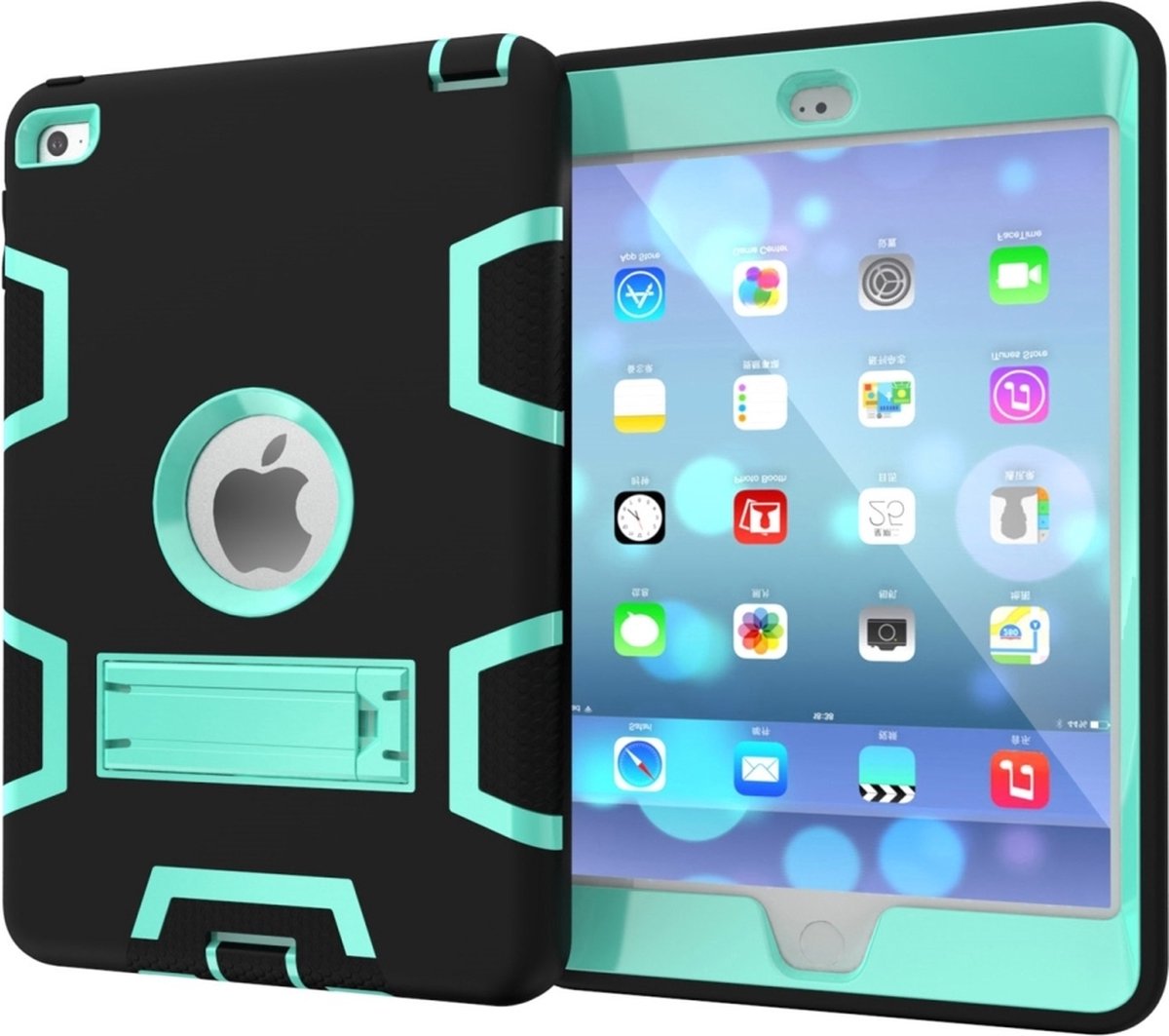 Apple iPad Mini 5 7.9 (2019) Hoes - Mobigear - Shockproof Serie - Hard Kunststof Backcover - Zwart / Turquoise - Hoes Geschikt Voor Apple iPad Mini 5 7.9 (2019)