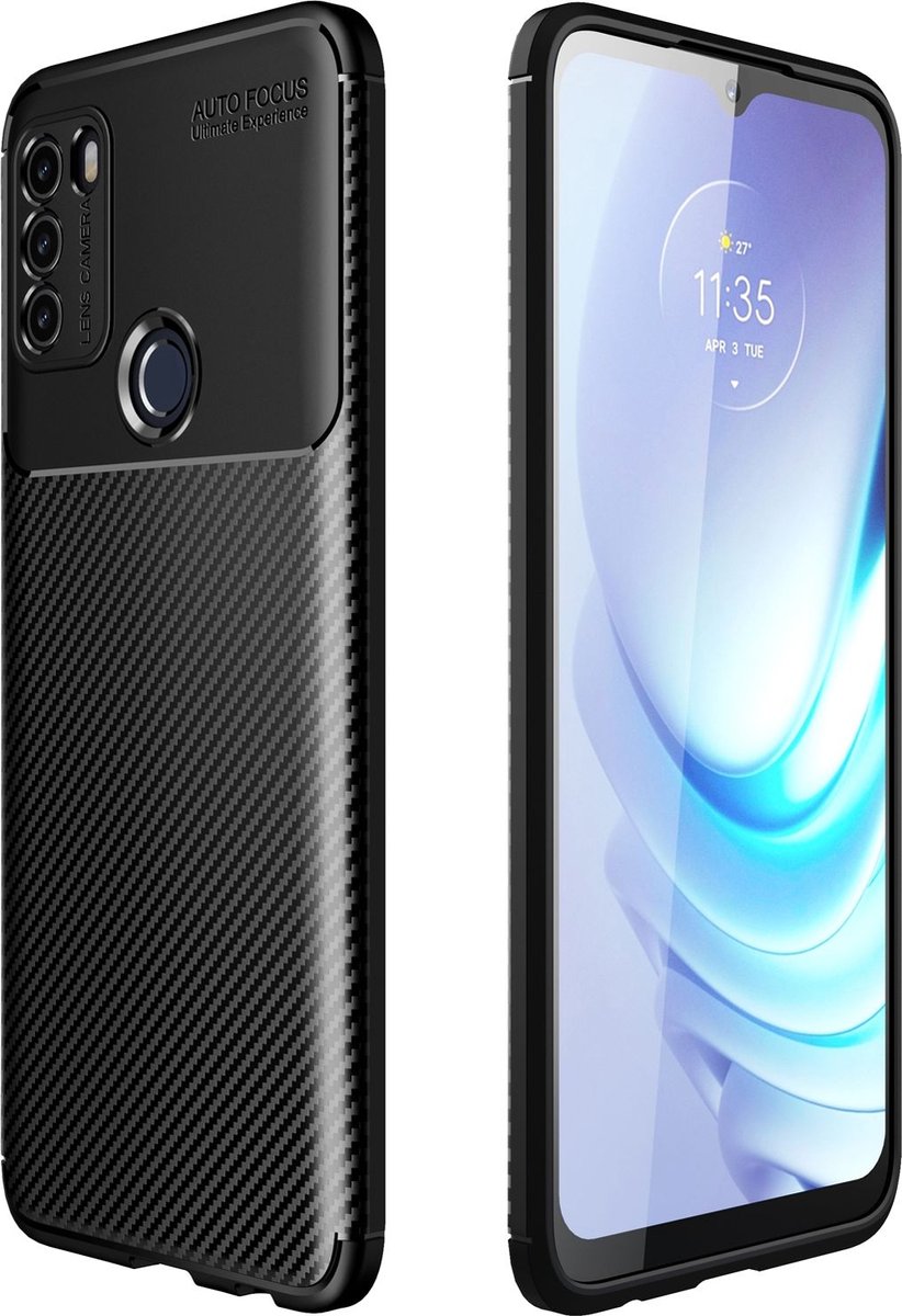 Mobigear Hoesje geschikt voor Motorola Moto G50 Telefoonhoesje Flexibel TPU | Mobigear Racing Backcover | Moto G50 Case | Back Cover - Zwart