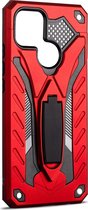 Mobigear Hoesje geschikt voor OPPO A15 Telefoonhoesje Hardcase | Mobigear Armor Stand Backcover Shockproof met Standaard | Schokbestendig A15 Telefoonhoesje | Anti Shock Proof - Rood