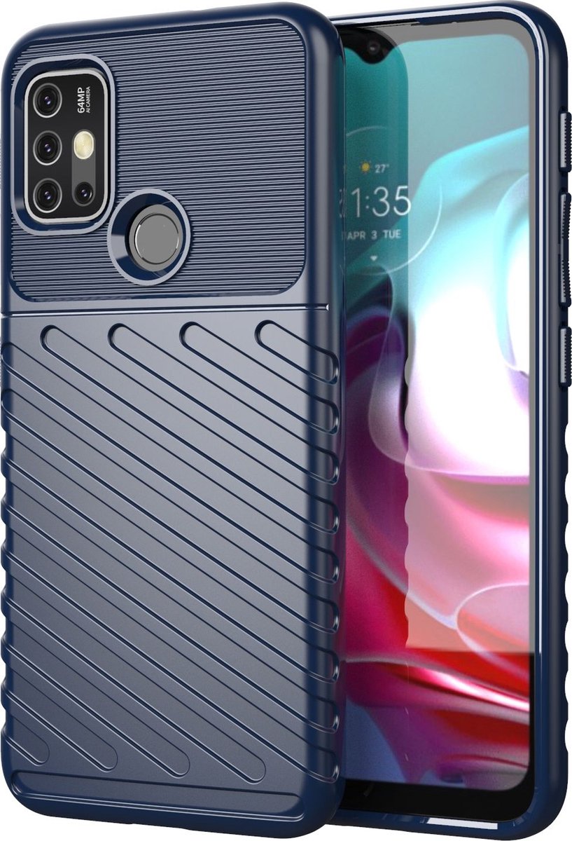 Mobigear Hoesje geschikt voor Motorola Moto G10 Telefoonhoesje Flexibel TPU | Mobigear Groove Backcover | Moto G10 Case | Back Cover - Blauw