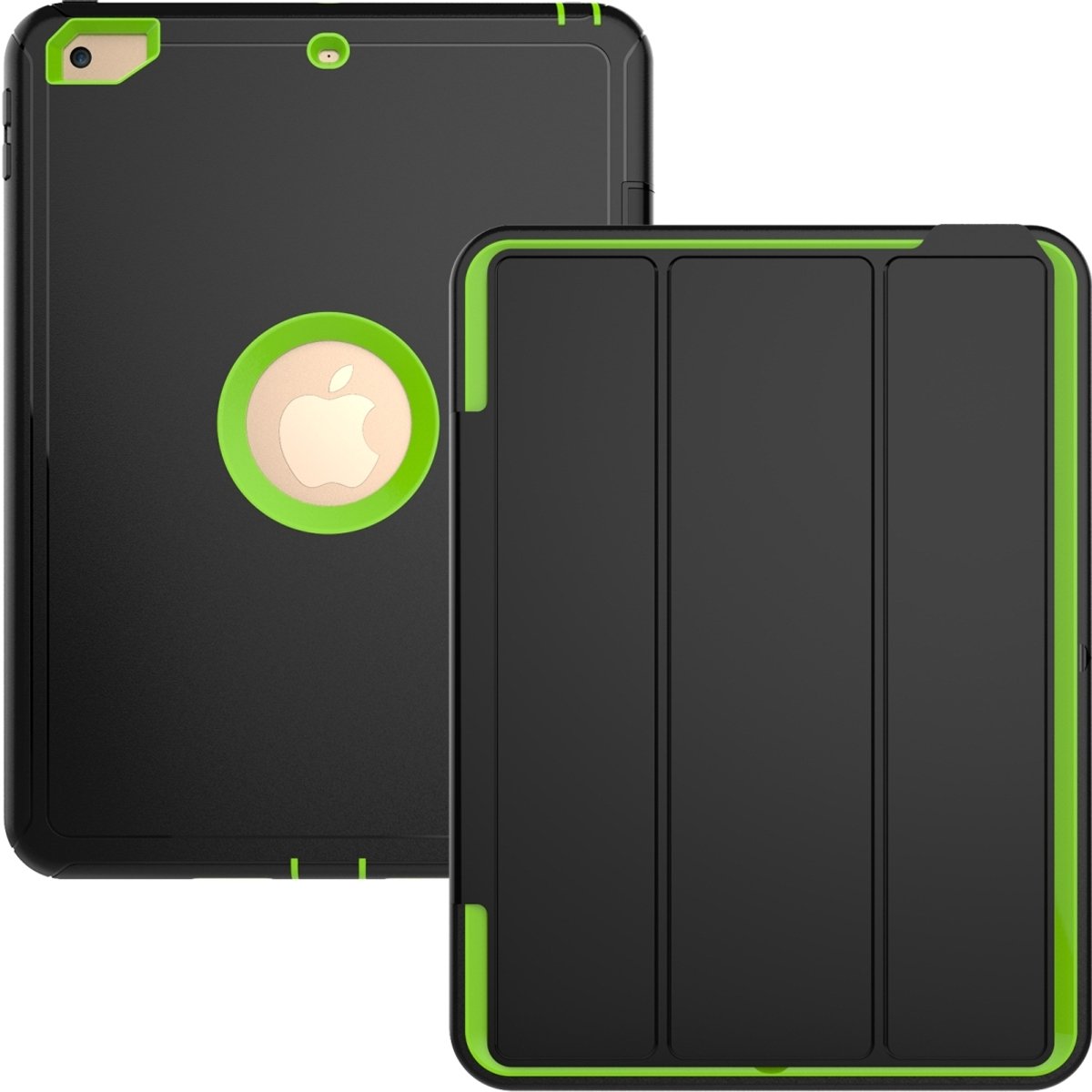 Mobigear Tablethoes geschikt voor Apple iPad 6 (2018) Hoes | Mobigear Tri-Fold Folio Bookcase - Zwart / Groen