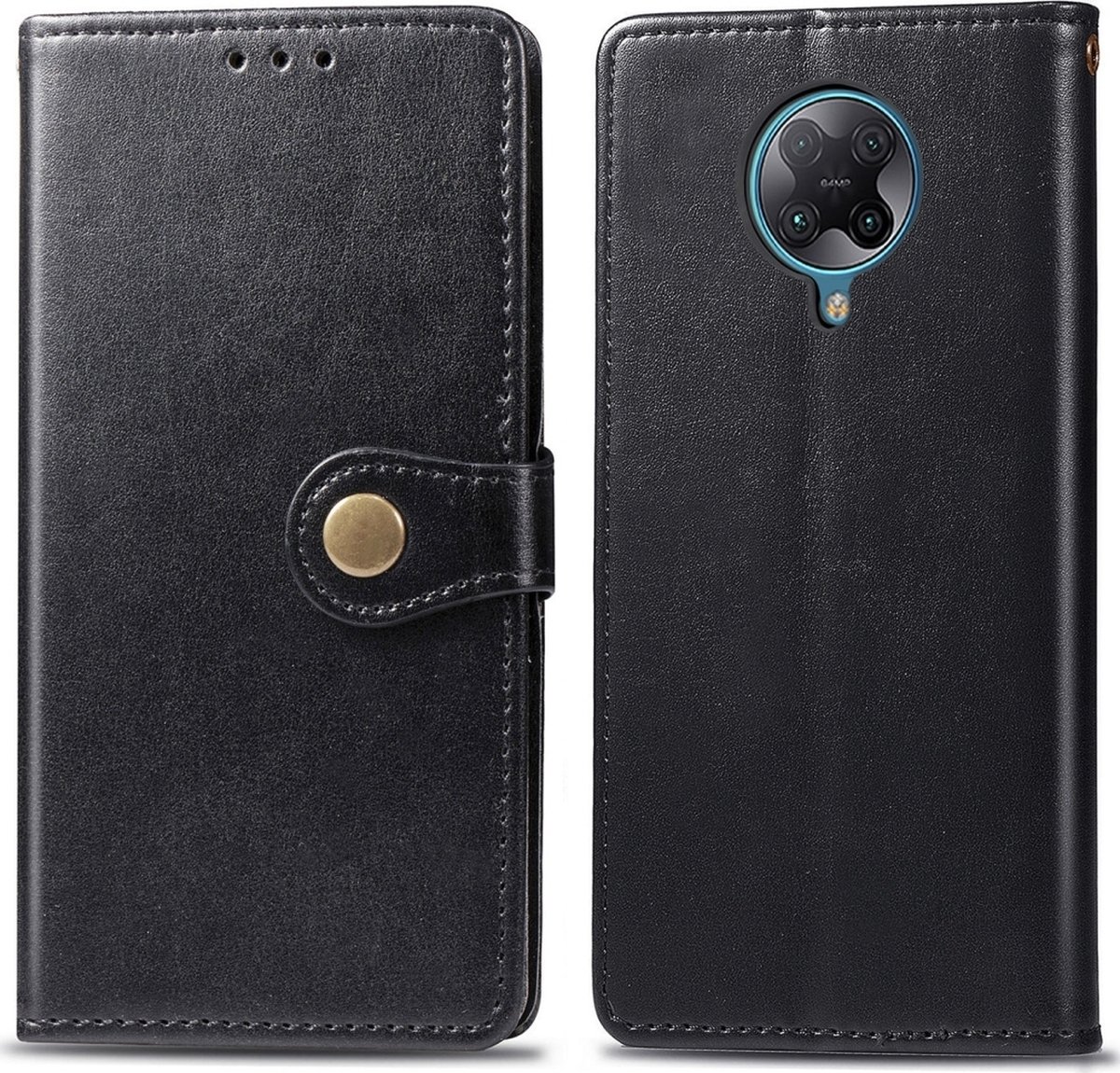 Mobigear Telefoonhoesje geschikt voor POCO F2 Pro Hoesje | Mobigear Snap Button Bookcase Portemonnee | Pasjeshouder voor 3 Pasjes | Telefoonhoesje voor Pinpas / OV Kaart / Rijbewijs - Zwart