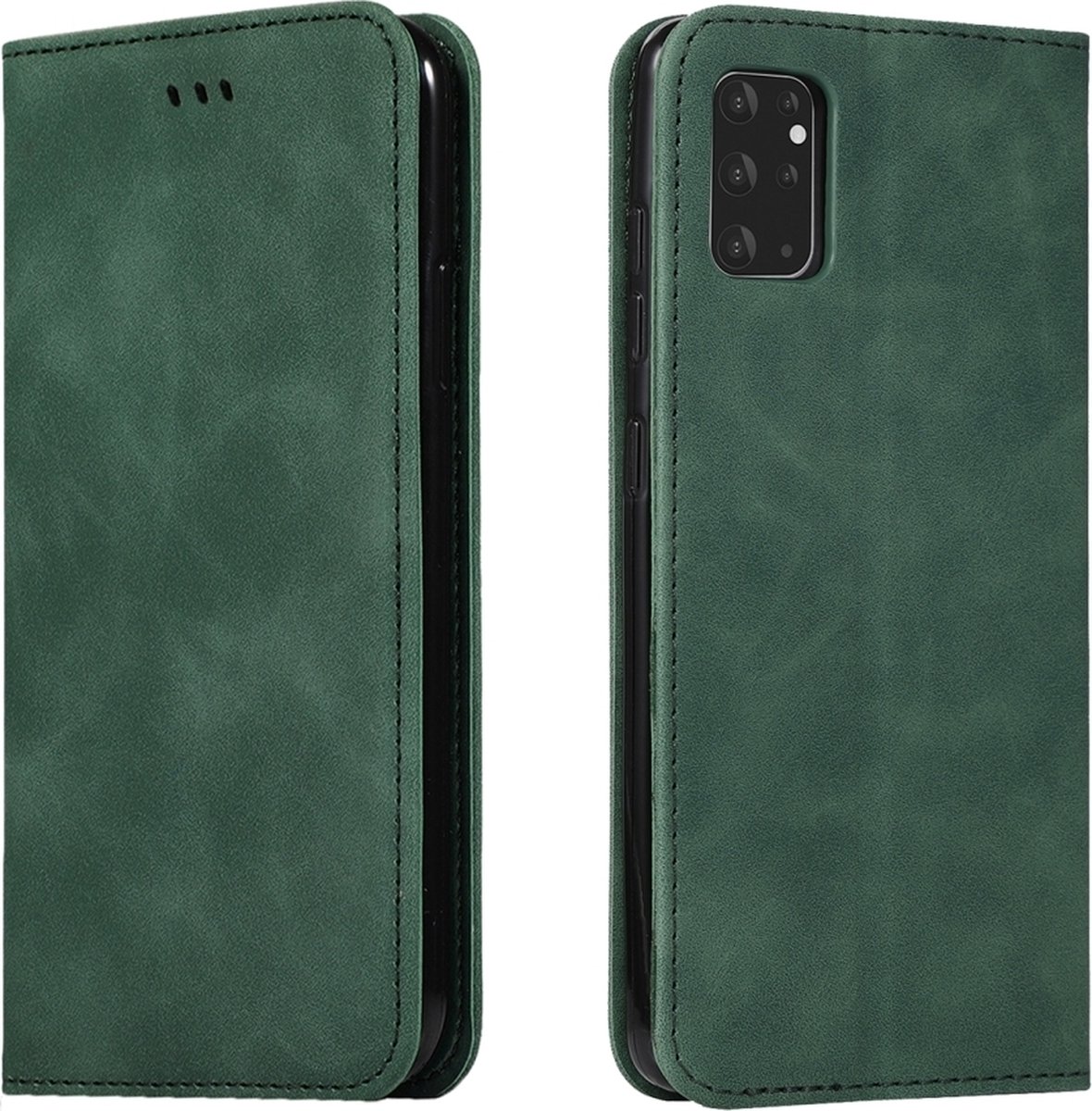Mobigear Telefoonhoesje geschikt voor Samsung Galaxy S20 Plus Hoesje | Mobigear Retro Slim Bookcase Portemonnee | Pasjeshouder voor 2 Pasjes | Telefoonhoesje voor Pinpas / OV Kaart / Rijbewijs - Groen