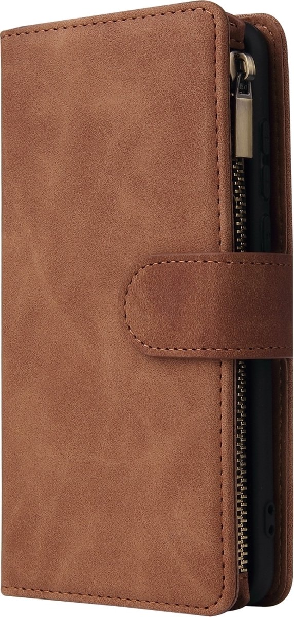 Mobigear Telefoonhoesje geschikt voor Huawei P40 Hoesje | Mobigear Zipper Bookcase Portemonnee | Pasjeshouder voor 6 Pasjes | Telefoonhoesje voor Pinpas / OV Kaart / Rijbewijs - Bruin