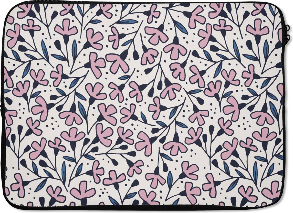 Laptophoes 13 inch - Meiden - Bloemen - Roze - Patronen - Girl - Kids - Kinderen - Meisjes - Laptop sleeve - Binnenmaat 32x22,5 cm - Zwarte achterkant