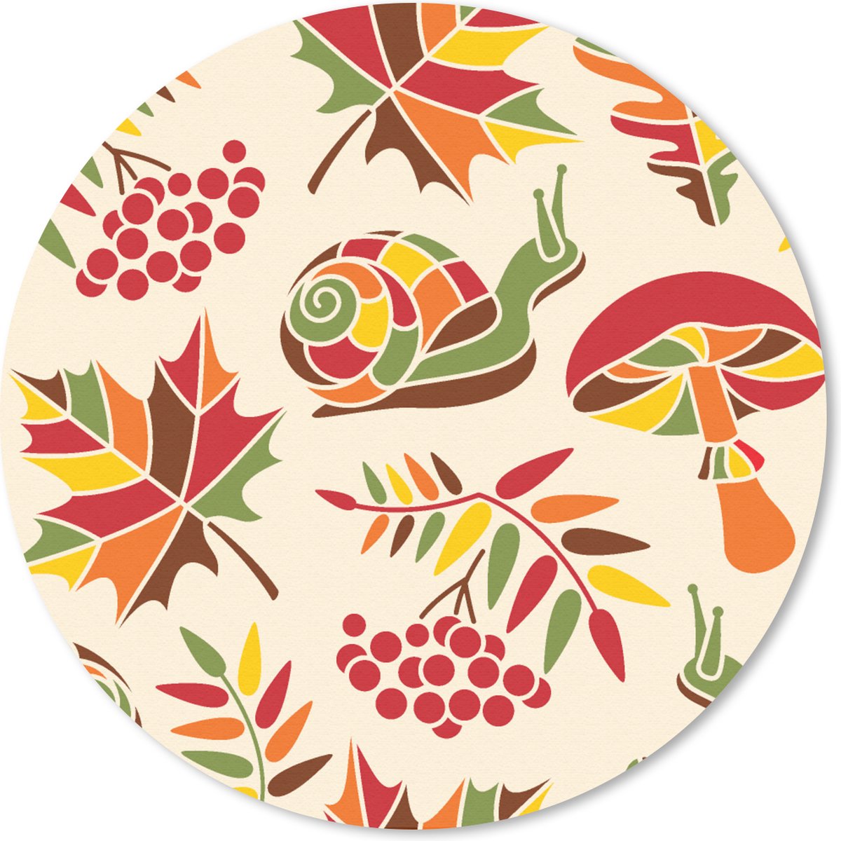 Muismat rond 20x20 cm - Mousepad Herfst - Slakken - Patroon - Ronde muismatten