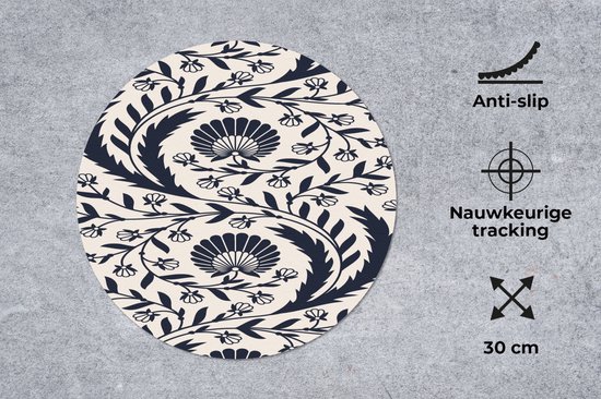 Muismat rond 30x30 cm - Mousepad Patroon - Bloem - Zwart - Ronde muismatten