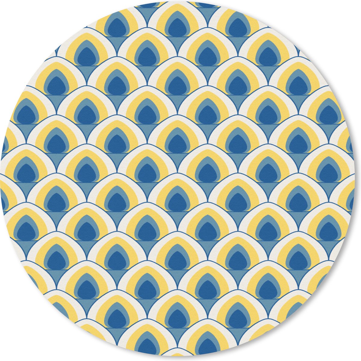 Muismat rond 20x20 cm - Mousepad Design - Patroon - Retro - Geel - Blauw - Ronde muismatten