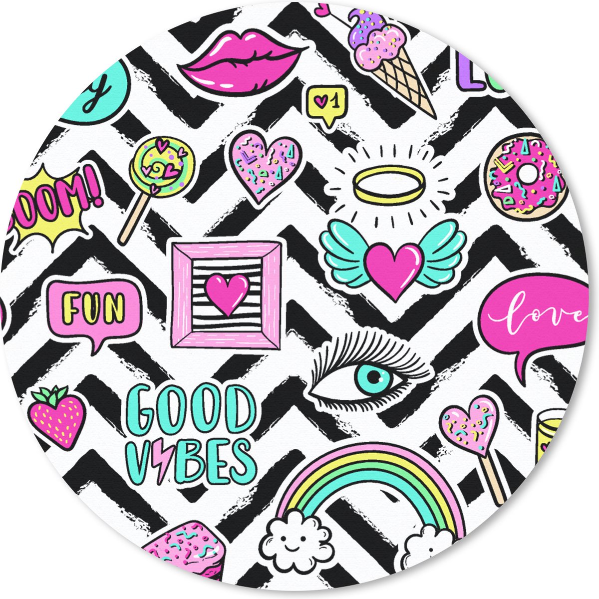 Muismat rond 50x50 cm - Mousepad Patronen - Vector - Sticker - Jaren 80 - Ronde muismatten
