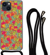 Hoesje met koord Geschikt voor iPhone 13 - Meiden - Hart - Krullen - Patronen - Girl - Kids - Kinderen - Kind - Siliconen - Crossbody - Backcover met Koord - Telefoonhoesje met koord - Hoesje met touw