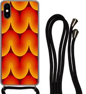 Hoesje met koord Geschikt voor iPhone XS - Design - Retro - Rood - Abstract - Siliconen - Crossbody - Backcover met Koord - Telefoonhoesje met koord - Hoesje met touw