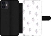 Bookcase Geschikt voor iPhone 12 Mini telefoonhoesje - Meiden - Ballet - Roze - Patronen - Girl - Kids - Kinderen - Met vakjes - Wallet case met magneetsluiting