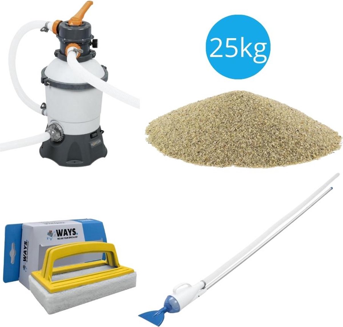 Bol.com Bestway - Zwembadstofzuiger AquaCrawl & Zandfilterpomp 3028 L/u & Filterzand 25 kg & WAYS Scrubborstel aanbieding