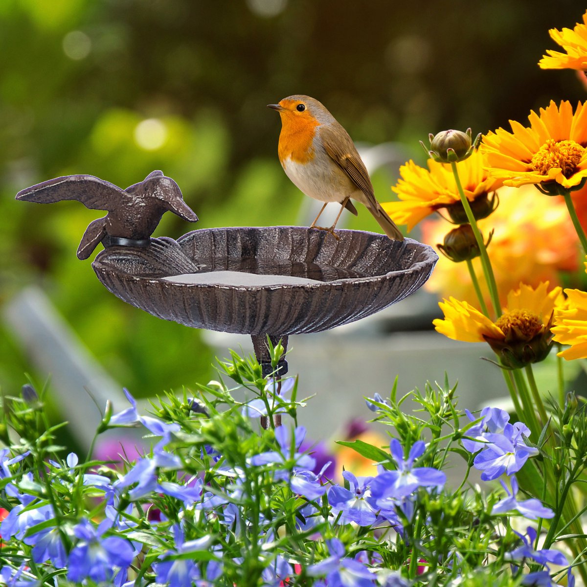 Relaxdays bain d'oiseaux sur pied - abreuvoir pour oiseaux en fonte - grand  abreuvoir