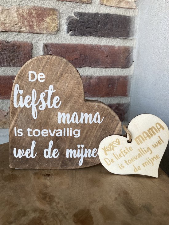 Teksthart De liefste mama inclusief houten hartje mama - tekstbord mama - moederdag cadeautje moederdag cadeau - moederdag - mama