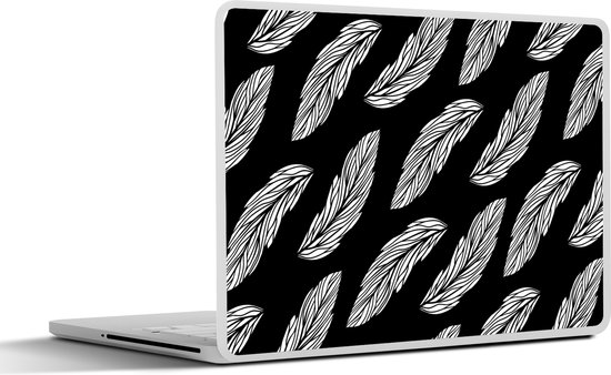 Laptop sticker - 12.3 inch - Patroon - Veren - Zwart Wit - 30x22cm - Laptopstickers - Laptop skin - Cover